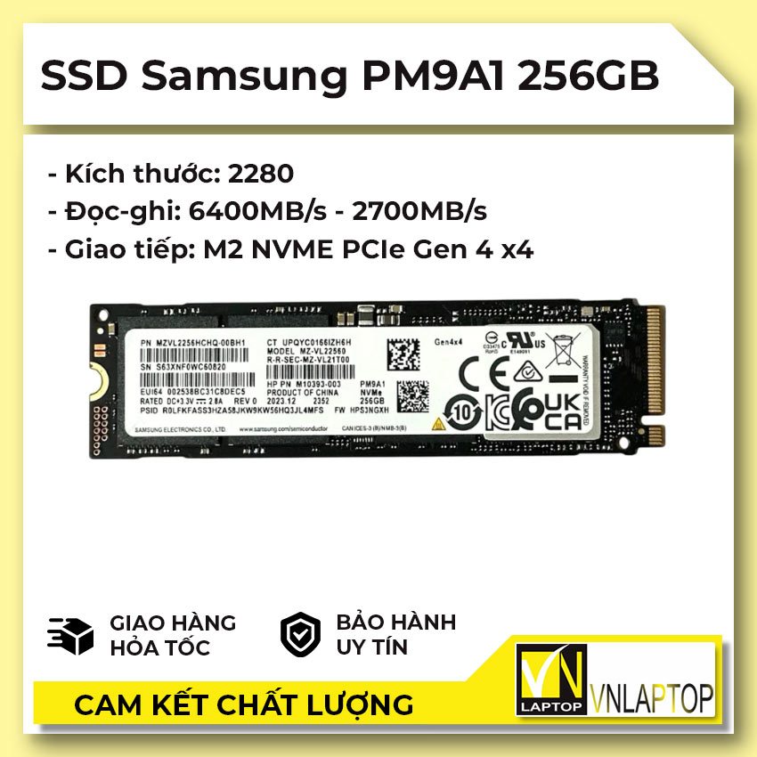 Ổ Cứng SSD zin tháo máy Samsung NVMe PM9A1 256GB M.2 PCIe Gen4 x4 2280 - chuẩn zin, sức khỏe tốt - B