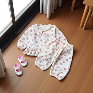  Bộ Pizama Xô Muslin Cho Bé Gái Bộ Mặc Ngủ Mặc Nhà Dễ Thương Bé Gái Size 3kg - 15kg 