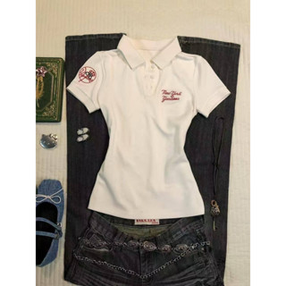   ẢNH THẬT  SẴN Áo polo tee babytee thêu chữ logo màu trắng phối đỏ ôm sát body hot ulzzang nữ sinh hàn quốc đi học 