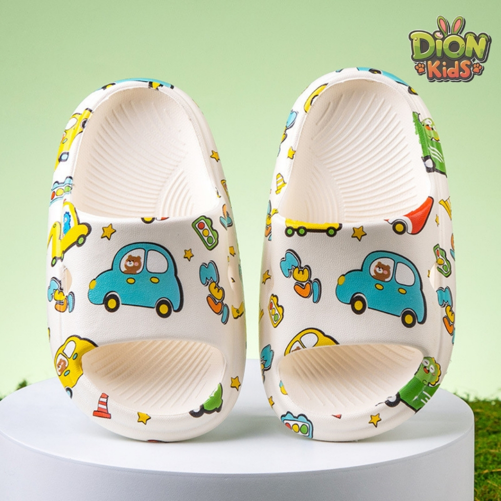 Dép lê chất liệu EVA cao cấp, không mùi, êm ái, siêu nhẹ an toàn cho bé trai bé gái họa tiết ô tô dễ thương - Dion Kids