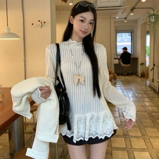   ẢNH THẬT  SẴN Áo thun nữ thiết kế cánh tay ren và vạt dưới ren mặc phối nhiều kiểu dài tay thu ulzzang dịu dàng nữ sinh 