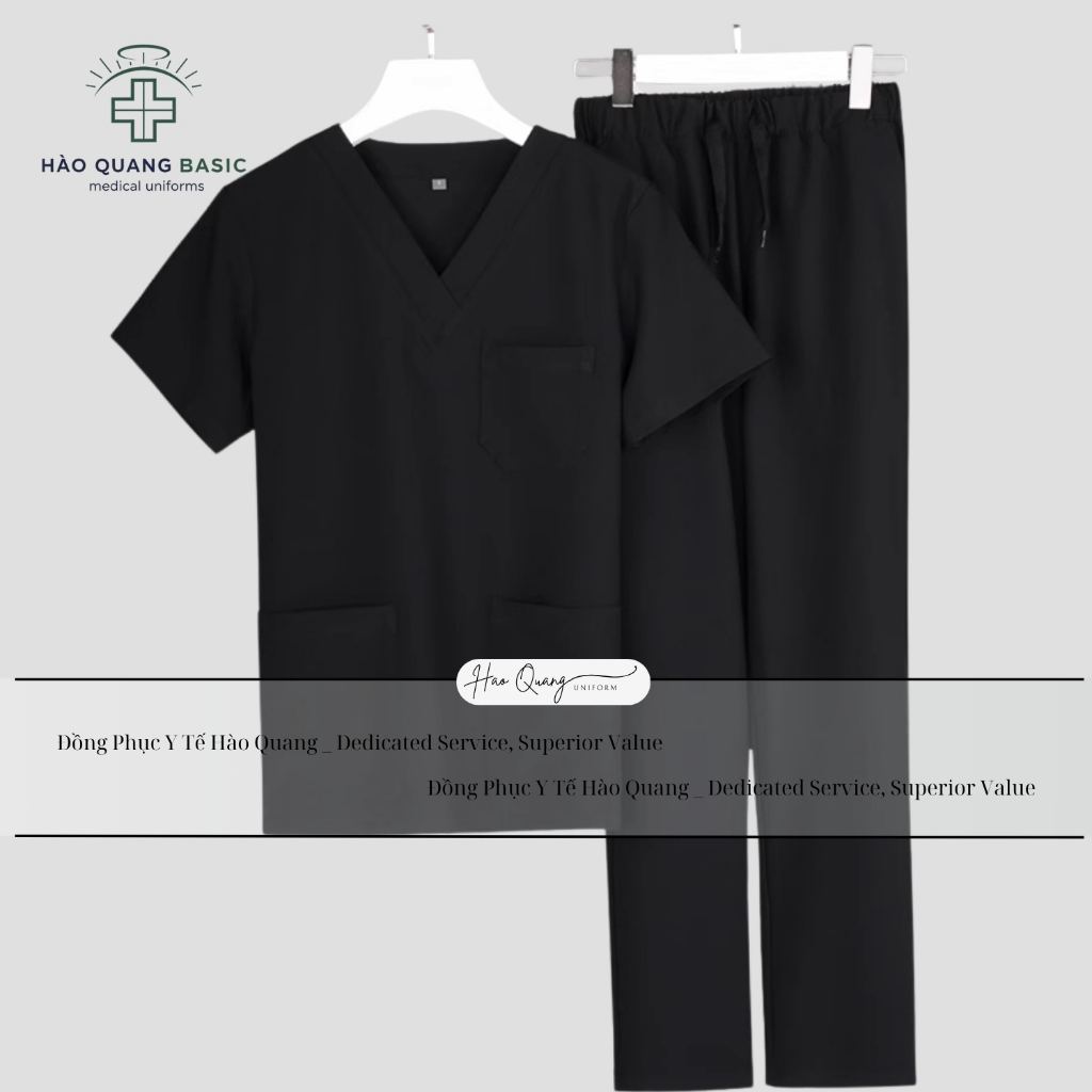 Bộ Scrubs Bác Sĩ, quần áo phòng mổ, đồng phục spa, phẫu thuật, thẩm mỹ viện mềm, mát màu Đen