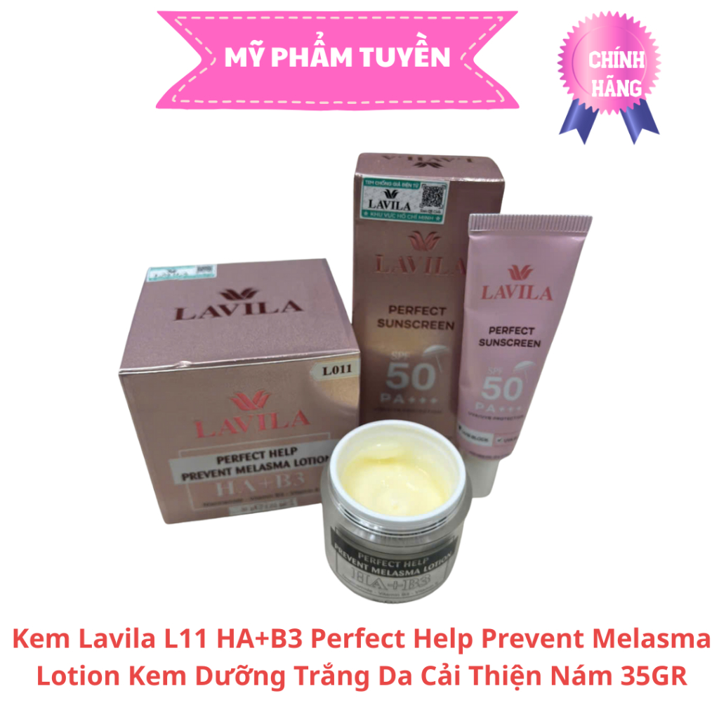 Kem Lavila L11 HA+B3 Perfect Help Prevent Melasma - Kem Dưỡng Trắng Cải Thiện Nám 35GR (tặng kem chố