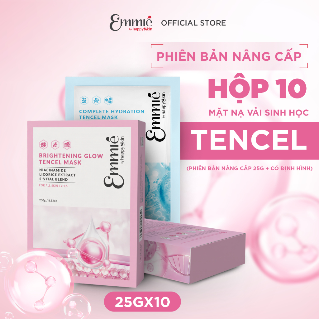 Hộp 10 Mặt nạ Vải Sinh học Tencel 25gx10 (Phiên bản nâng cấp 25g + Có định hình) Emmie by HappySkin