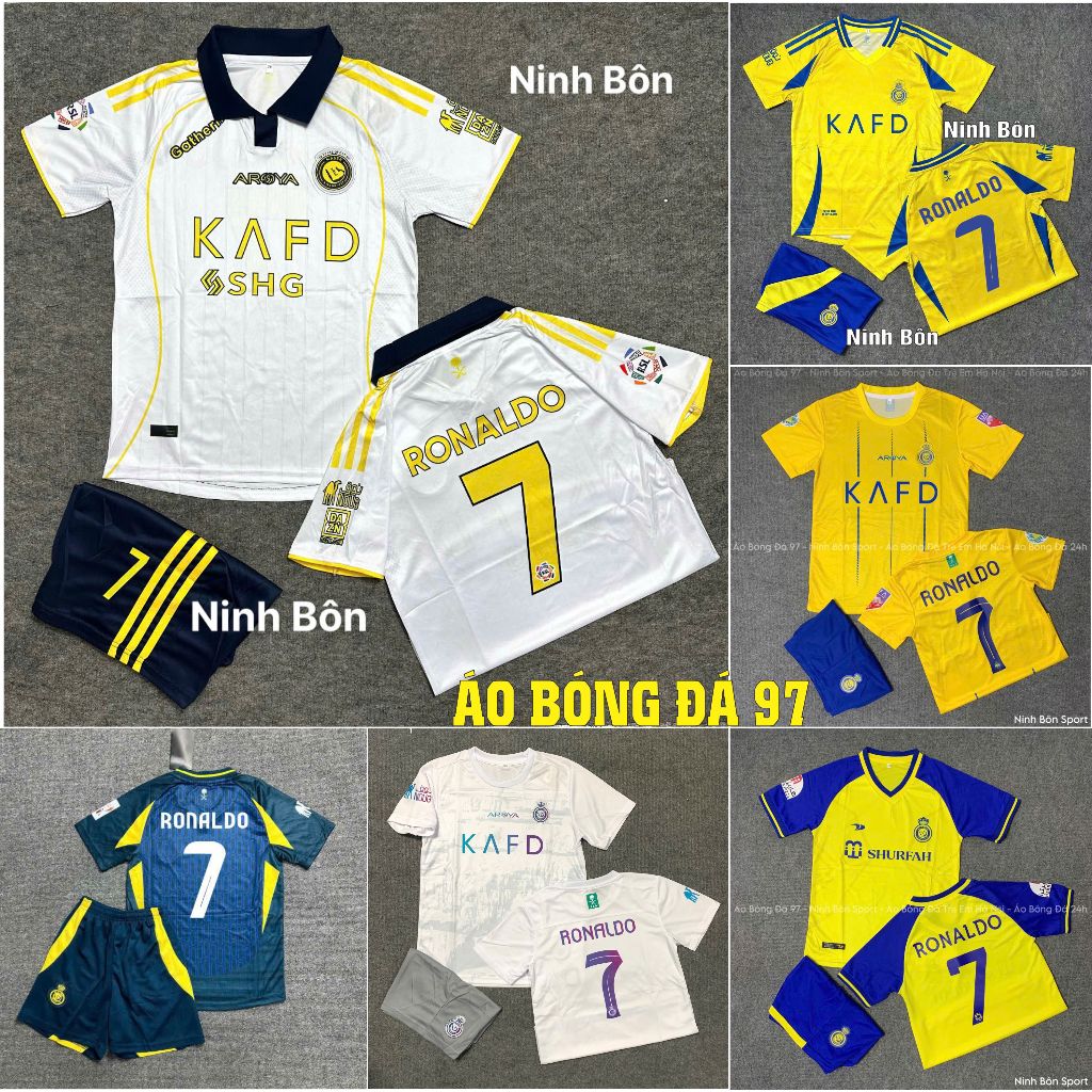 Bộ Quần Áo Bóng Đá Trẻ Al Nassr Mẫu Mới 2023/2024 - Mẫu Cr7 - Vải Gai Mịn Thoáng Khí