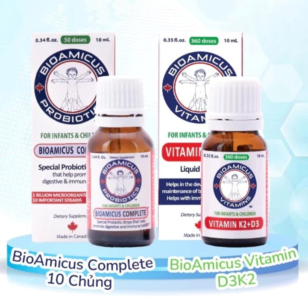 Bộ đôi BioAmicus Complete 10 Chủng 10ml & BioAmicus Vitamin K2 D3 K2D3 10ml cho Bé HM