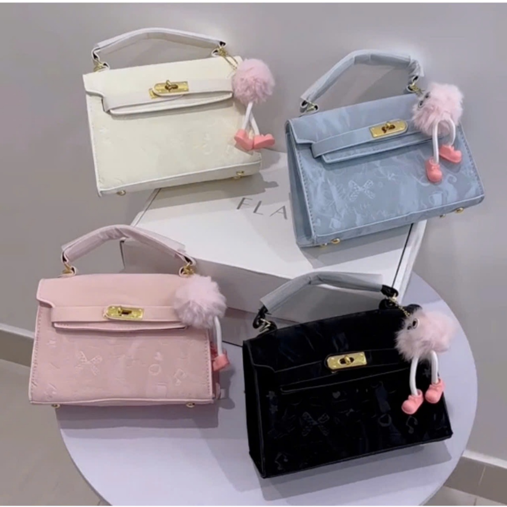 Túi xách nữ thời trang túi đeo chéo da trần nhung size 20cm tặng kèm móc bông dễ thương - HT022 | BigBuy360 - bigbuy360.vn