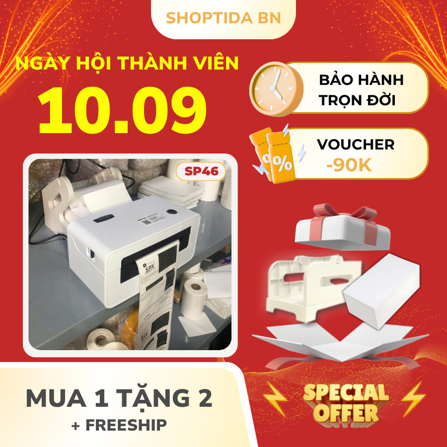 Máy in đơn hàng Shoptida SP46 in đơn hàng, phiếu gửi, minicode, logo tự dán, bảo hành 12 tháng | BigBuy360 - bigbuy360.vn