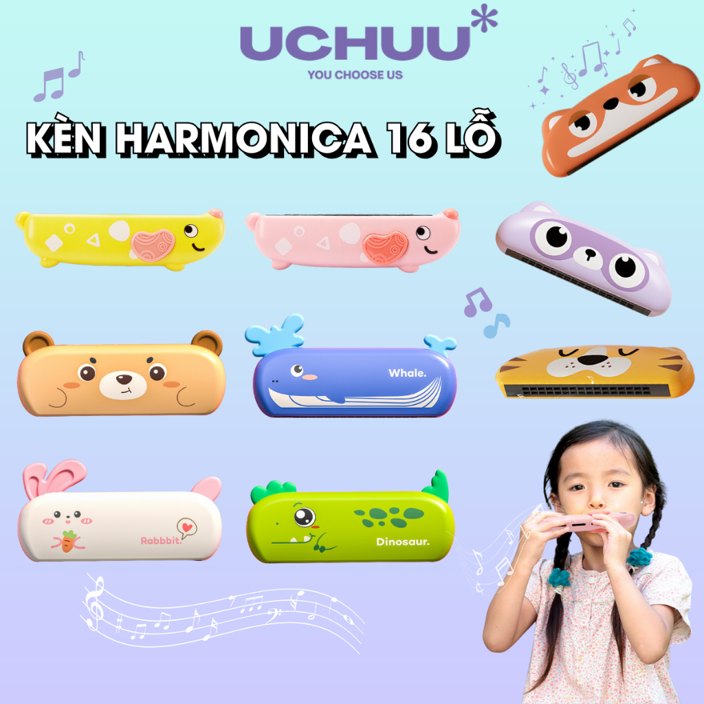 Kèn Harmonica 16 Lỗ UCHUU Đồ Chơi Âm Nhạc, Nhạc Cụ Cho Bé Phát Triển Trí Tuệ, Hình Thú Dễ Thương
