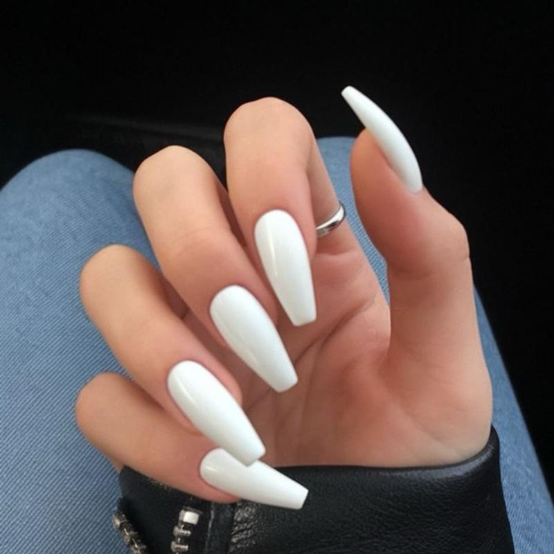 JuliaNailbox Sơn trơn Trắng Móng tay giả thiết kế thủ công, sơn gel ( tặng kèm keo, miếng dán, dũa, 