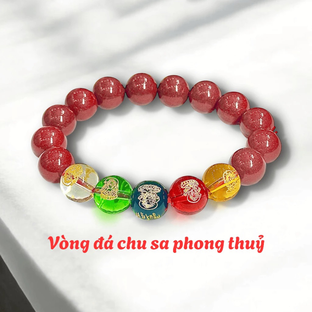 Vòng tay Chu sa phong thuỷ Ngũ Lộ Thần Tài may mắn tài lộc bình an vòng đá chu sa đỏ vòng hạt phật