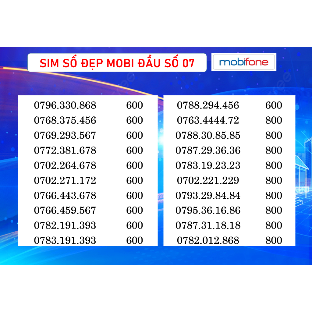 [HCM] Sim Mobi số đẹp, Đăng kí chính chủ mobi