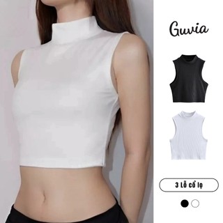  Áo Croptop Ba Lỗ Nữ Cổ Lọ Sát Nách Không Tay Ôm Body Chất Tốt Áo kiểu nữ cổ lọ CRT Thun Gân dày GUVIA CR8 