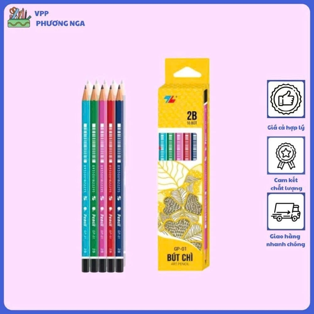Hộp 10 bút chì 2b Thiên Long GP-01 mẫu mới, bút chì 2b nhiều màu sắc đẹp