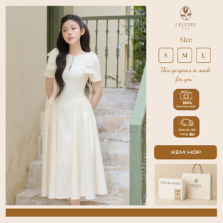 [LIMITED CÉLESTE] Váy Đầm Tiểu Thư Dáng Dài Xoè Lanna Dress Phối Nơ Vai Vải Chéo Nhật Mềm