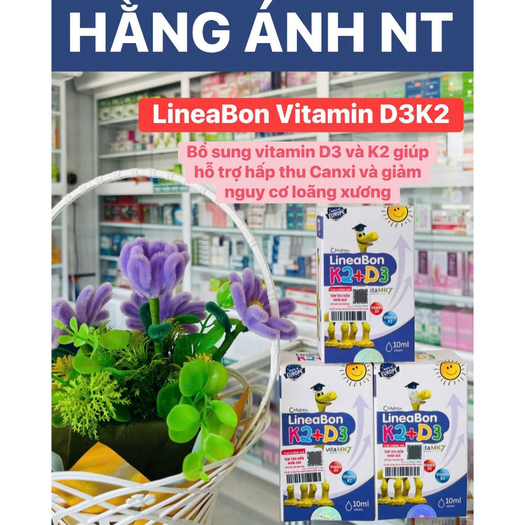 LineBon vitamin D3 K2 10ml - Hỗ trợ hấp thu canxi cho trẻ