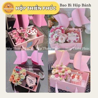 10 Hộp Nơ Hồng đựng quà tặng 20-10 - Hộp giấy nơ hồng đựng trái cây - Hộp đựng bánh và hoa tặng quà lễ 20-10
