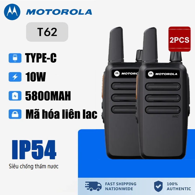 Bộ đàm Motorola T62 Bộ đàm UHF(400-520MHz) 10W Mini Walkie Talkie 16 Channel 5800Mah Khoảng cách giao tiếp 5KM IP54