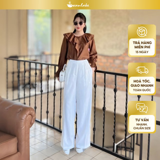 SWANLAKE | Quần Tây Nữ Ống Suông Rộng Công Sở Thanh Lịch Lụa Bố Lưng Cạp Cao Thắt Nơ Eo Tôn Dáng Khóa Kéo - Q10408LW01 