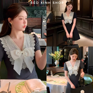  Váy Thiết Kế Công Sở Phối Ren Vải Tuyết Mưa Cao Cấp Thanh Lịch Cho Các Nàng Bigsize 40–95kg Béo Xinh Shop - A.1594 