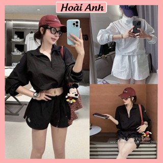 Set Bộ Đồ Nữ Áo Khoác Gió  Alo Dáng Crt Có Cổ Khóa Mix Quần Sooc Đùi Siêu Nhẹ