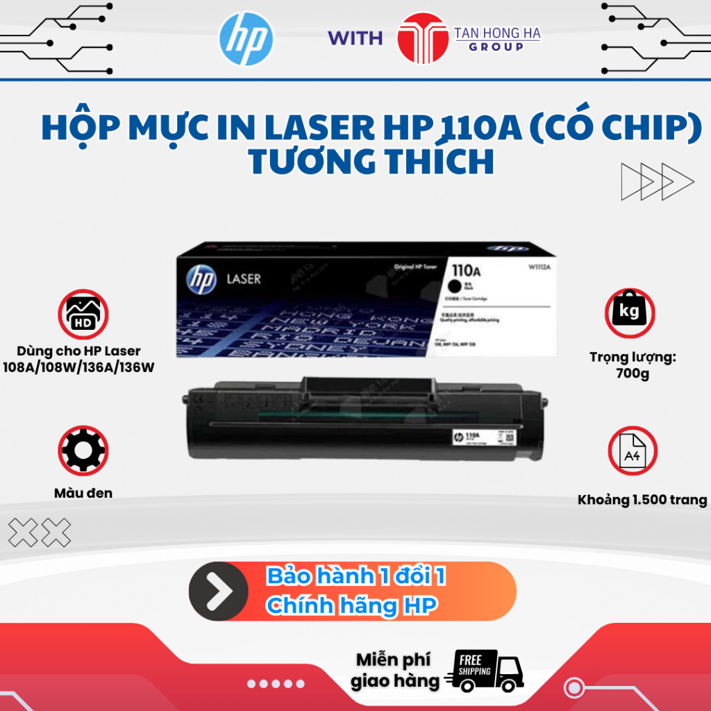 Hộp mực in Laser 110A/ W1112A (có chip) tương thích dùng cho máy in 108A 108W 136A 136W