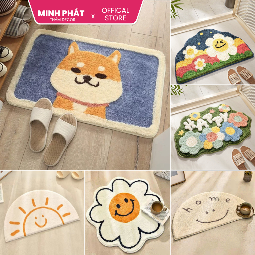 Thảm chùi chân lông cừu, chống trơn trượt, thấm hút nước tốt, trang trí phòng khách - Minh Phát P07