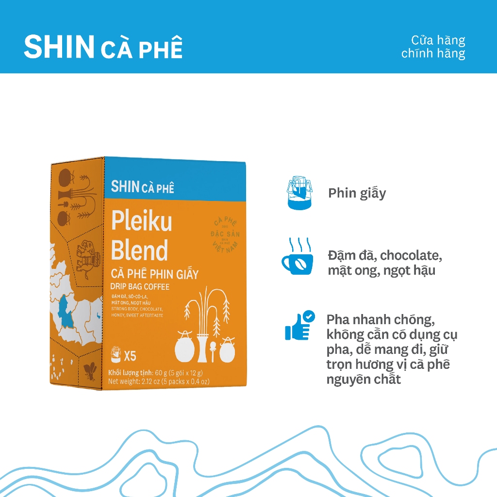 Cà Phê Phin Giấy - Pleiku Blend- SHIN Cà Phê - Hộp 5 gói