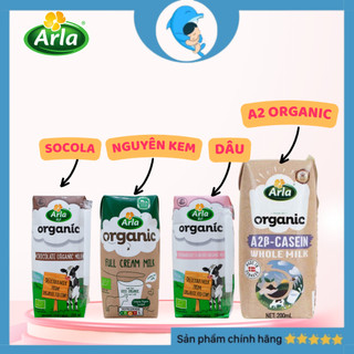  Sữa Tươi Hữu Cơ Arla Organic Đan Mạch 200ml loại Full cream Vị Dâu Vị socola A2 Hộp Giấy Chuẩn EU Organic MECAHEO 
