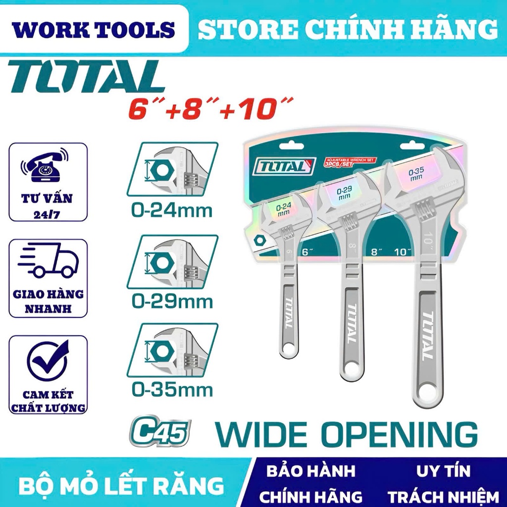ĐỒ NGHỀ TOTAL Bộ 3 mỏ lết răng THTK1013