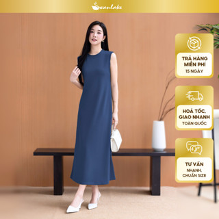 SWANLAKE | Váy Đầm Maxi Nữ Suông Trơn Sát Nách Xẻ Tà Cổ Tròn Vải Thun Dày Công Sở Thu Basic D11256