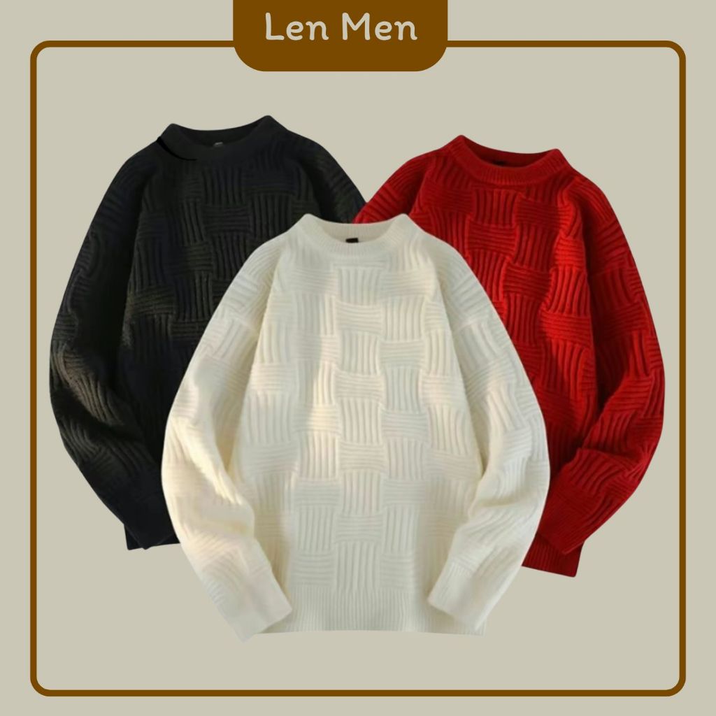 Áo len nam cổ tròn LEN MEN họa tiết ô vuông chất liệu len cao cấp Al21