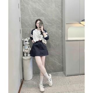Set áo phông phối tay kẻ mix chân váy năng động, trẻ trung