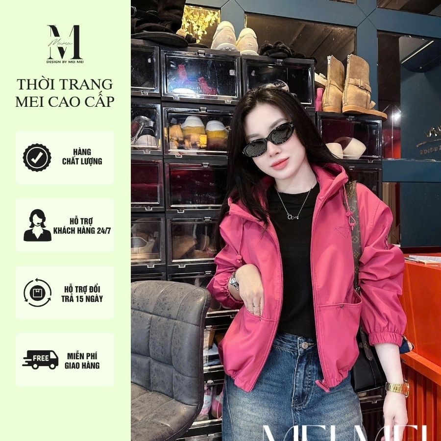 Áo Khoác Dù Nữ MeiMei  MeiMei Có Mũ Màu Hồng, Phong Cách Trẻ Trung Cá Tính A22054 Ver6