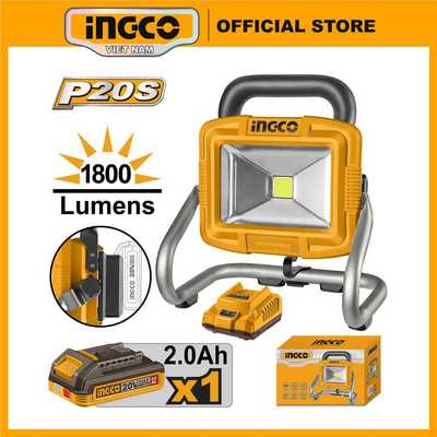 Đèn làm việc dùng pin 20V-20W, 2 chế độ sáng, gồm 1 pin và sạc INGCO CWLI20258