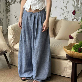  Kuchimachic -  Chery Pants  Quần ống suông form TO &  RỘNG màu xanh Pastel chất liệu Linen mã sản phẩm KUQ250609 