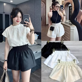 Quần short đùi cạp cao 5p tacta LƯNG THUN UN , quần đùi nữ đai co giãn có túi ( hình thật)  nữ đi chơi - Thiên Yết