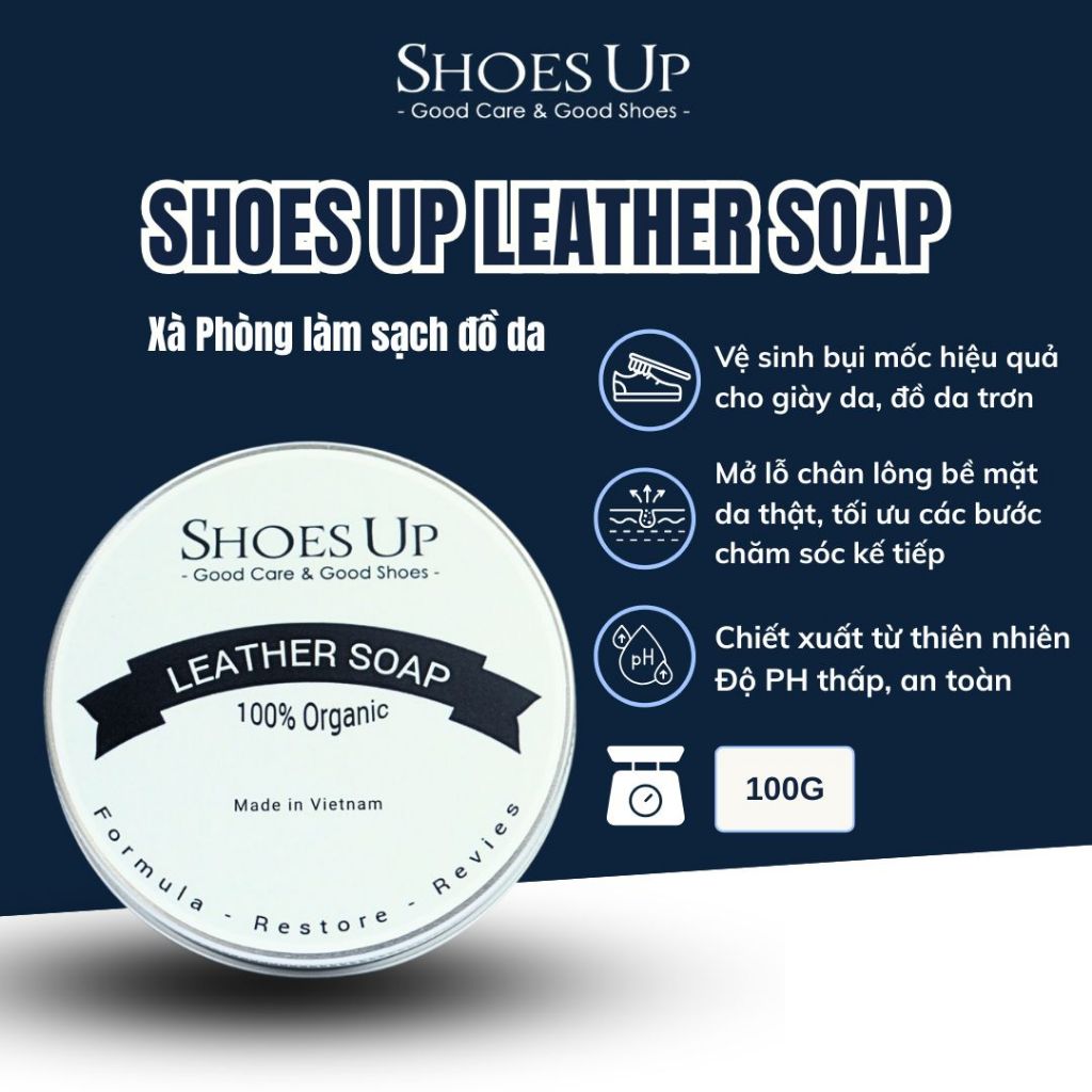 Xà Phòng Đồ Da Shoes Up Leather Soap 100g - Làm Sạch Giày Da, Túi Da, Áo Da, An Toàn Từ Thiên Nhiên