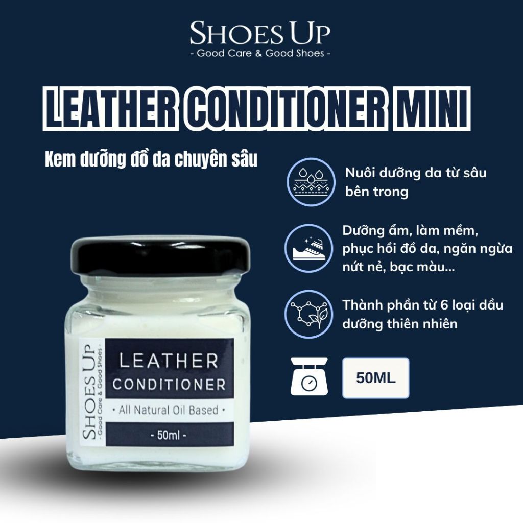 Kem Dưỡng Đồ Da Shoes Up Leather Conditioner 50ml - Dưỡng Ẩm, Làm Mềm Giày Da, Túi Xách, Áo Khoác Da
