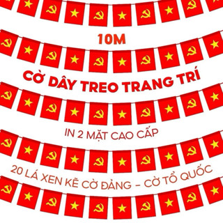 Cờ dây Sao Tổ Quốc, Sao Đảng In 2 Mặt Vải Satanh Đẹp Chịu Nắng Mưa