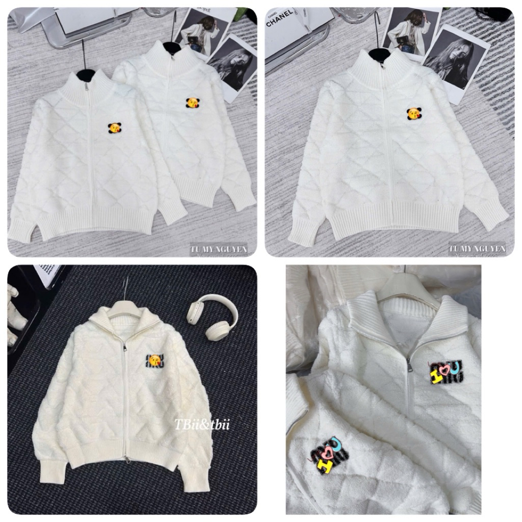    Sẵn   Áo Khoác Len Lông Xù Miu Miu Cổ Cao Thêu Chữ Hàng L1 Cao Cấp 