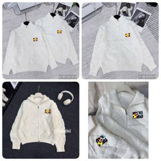 ( Sẵn ) Áo Khoác Len Lông Xù Miu Miu Cổ Cao Thêu Chữ Hàng L1 Cao Cấp