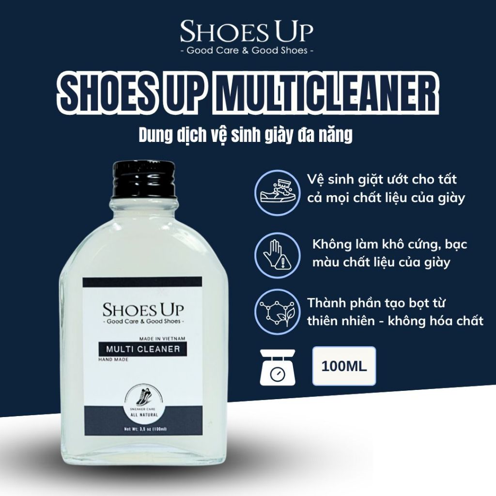 Dung Dịch Vệ Sinh Giày Shoes Up MultiCleaner 100ml - Làm Sạch Đa Năng Cho Sneaker, Da, Vải, Da Lộn