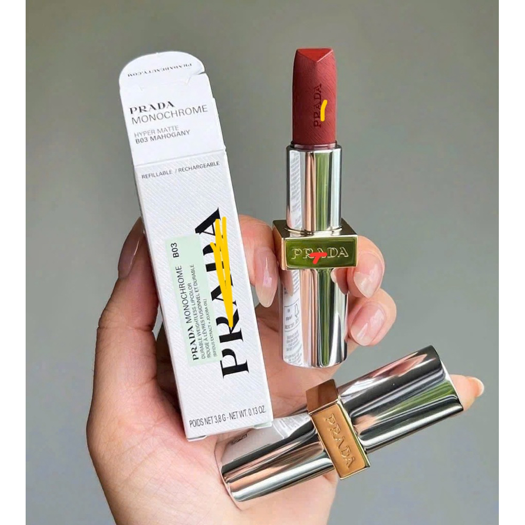 [Full box] Son Prada Monochrome Hyper Matte B03 Mahogany Màu Đỏ Nâu Đất