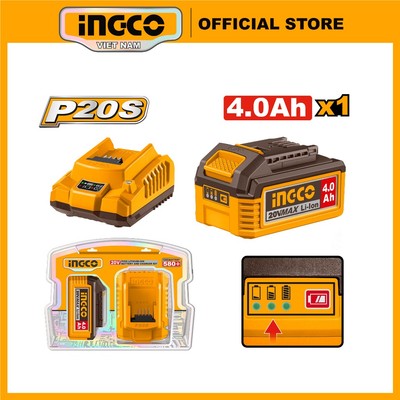 Bộ combo 1 pin 4Ah và sạc INGCO FBCPK1012 dùng cho máy pin 20V