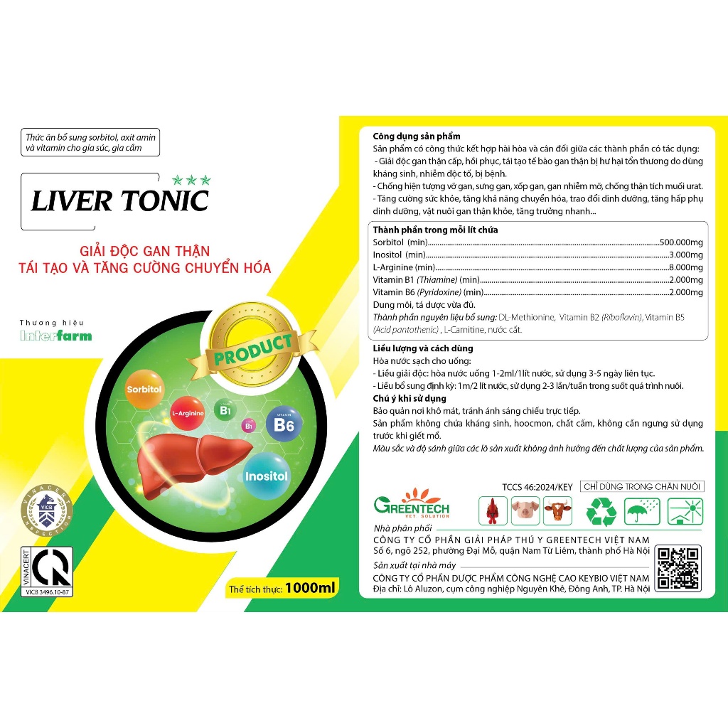 LIVER TONIC – Hỗ trợ giải độc gan thận, tái tạo và tăng cường chuyển hóa cho gia súc, gia cầm