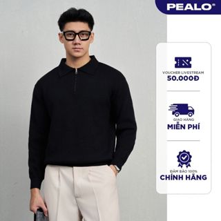  Áo len polo kéo khoá PEALO dài tay chất liệu len cao cấp 
