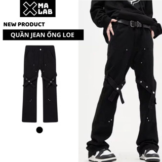 Quần jean nam ống loe XMALAB chất vải kaki dày dặn cao cấp phối dập đinh tán cá tính B114