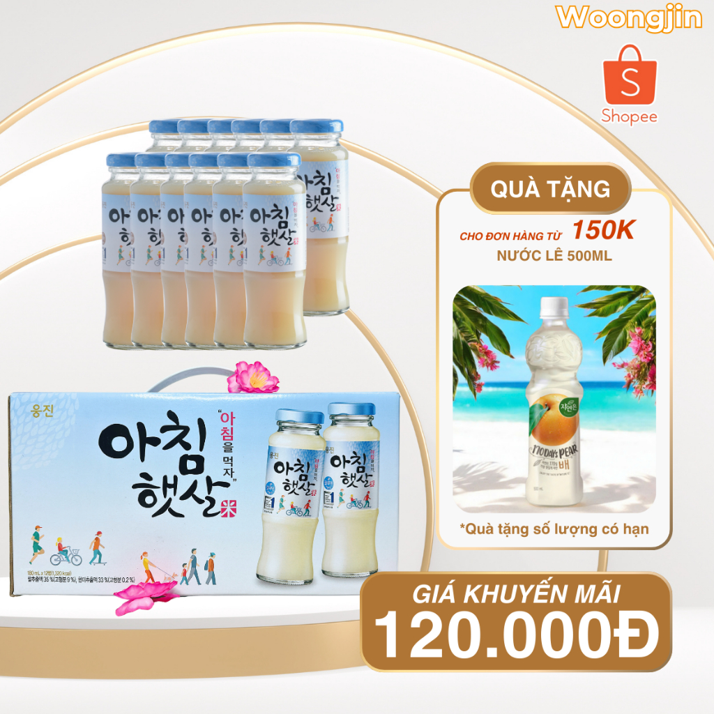 Sale Date Tháng 11/2025 - Set 12 chai Nước Gạo Buổi Sáng - Chai 180ml - Woongjin