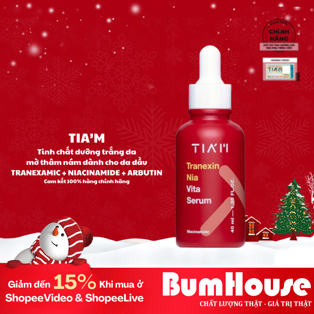 Serum Dưỡng Trắng, Mờ Thâm Nám Tia’m Tranexin Nia Vita Serum Dành Cho Da Dầu Mụn 40ml Tiam